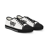 God Money Power-Men's Low Top Sneakers — White Canvas with 'GMP' Bold Side Logo