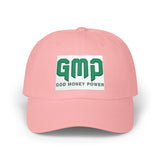 GMP 'God Money Power' Embroidered Classic Dad Cap — White Adjustable Baseball Hat