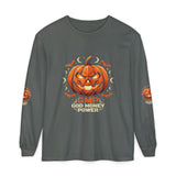 Halloween Pumpkin Jack-O'- “God Money Power” Lantern Long Sleeve Tee