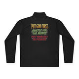 Quarter-Zip Pullover — “Put God First, Hustle for the Money, Buy Yourself in Power” Christian Graphic