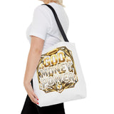 Tote Bag — "God Money Power" Gold Graphic Tote for Faith & Hustle