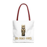 God • Money • Power Tote Bag — Inspirational Gold Block Design