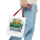 Tote Bag — "God Money Power" Graphic Religious Motivational Tote