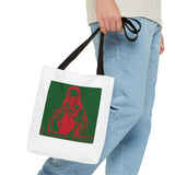 Religious Icon Tote Bag — Red & Green Saint Artwork All-Over Print