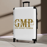 Carry-On Suitcase — 'GMP: God Money Power' Gold Logo Travel Luggage