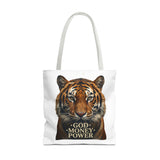 Tiger 'God Money Power' Tote Bag — Bold Wildlife Statement Bag
