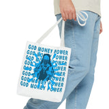 God Money Power Graphic Tote Bag — Blue Urban Goddess All-Over Print Tote