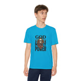 Youth Graphic Tee — "God Money Power" Skull Design