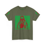 Graphic Tee — Masked Saint Illustration (Red & Green)