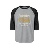 Raglan Shirt - "Put God First, Hustle for the Money, Put Yourself in Power" Motivational Faith Tee