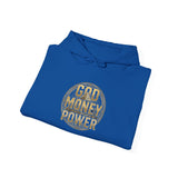 God Money Power Hoodie – Gold Globe Graphic Religious Streetwear