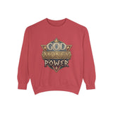 God Money Power Sweatshirt - Vintage Crest Graphic Crewneck