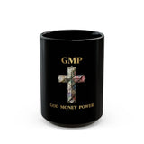 God Money Power Black Coffee Mug — GMP Cross Design (11oz & 15oz)