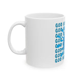 God Money Power Ceramic Mug — Blue Graphic Jesus Design (11oz, 15oz)