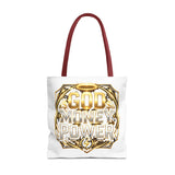 Tote Bag — "God Money Power" Gold Graphic Tote for Faith & Hustle