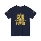 GMP "God Money Power" Tee - Gold Logo Graphic T-Shirt