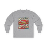 Long Sleeve Tee — “Put GOD First, Hustle for the MONEY, Put Yourself in POWER” Inspirational Graphic