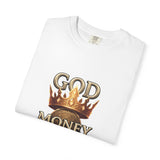 God Money Power T-Shirt — Crown, Coin & Fist Graphic Tee