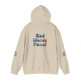 God Money Power Hoodie — Inspirational Graphic Pullover with Script on Sleeves