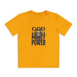 Youth Graphic Tee — "God Money Power" Skull Design