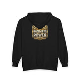 Money Power Zip Hoodie — Gold Emblem Graphic Full‑Zip Hooded Sweatshirt