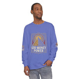 Long Sleeve T-Shirt — 'God Money Power' Pyramid Graphic