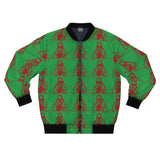 Green & Red Pop-Art Bomber Jacket — Retro Mona Lisa Pattern
