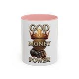 Coffee Mug — "God Money Power" Crown & Gauntlet Accent Ceramic Mug (11/15oz)