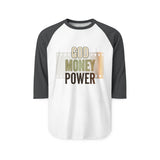 God Money Power Raglan Shirt - Inspirational Faith & Prosperity 3/4 Sleeve