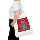 Saint Icon Red Graphic Tote Bag — 'Good Money Power' Illustration