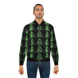 Green Ghost Pattern Bomber Jacket - Neon Horror Graphic AOP
