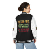 Letterman Jacket - "Put God First, Hustle for the Money" Inspirational Varsity Jacket