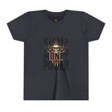 Youth Tee — 'God Money Power' Skull Graphic Shirt