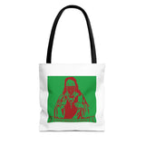 Jesus Face Mask Tote Bag – Green & Red Religious Graphic Shopper