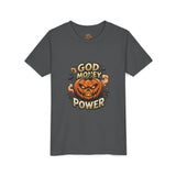 Youth Tee — "God Money Power" Halloween Pumpkin Graphic