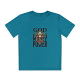 Youth Graphic Tee — "God Money Power" Skull Design