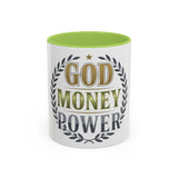 God Money Power Accent Coffee Mug — Inspirational Faith & Success Ceramic Mug (11/15 oz)