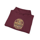 God Money Power Hoodie – Gold Globe Graphic Religious Streetwear