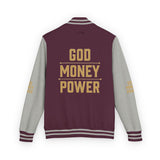 Letterman Jacket — 'GOD MONEY POWER' Red & White Varsity Jacket