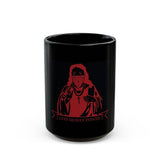 Black Mug — 'God Money Power' Red Graphic Religious Bandana Design (11oz/15oz)