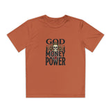 Youth Graphic Tee — "God Money Power" Skull Design