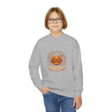 Youth Crewneck Sweatshirt — Vintage Halloween Pumpkin "GOD MONEY POWER"