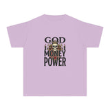 Youth Tee — 'God Money Power' Skull Graphic Tee, Edgy Vintage Streetwear for Kids