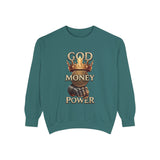 Sweatshirt — 'God Money Power' Crown & Fist Graphic Crewneck