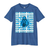 God Money Power Graphic T-Shirt — Blue Anime-Inspired Streetwear