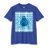 God Money Power Graphic T-Shirt — Blue Anime-Inspired Streetwear