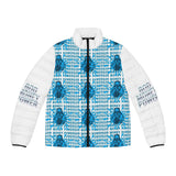 Powergod Money Puffer Jacket — All-Over Print Blue Graphic Men's Jacket