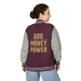 Letterman Jacket — 'GOD MONEY POWER' Red & White Varsity Jacket