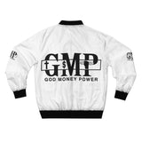 GMP 'God Money Power' White Bomber Jacket — Streetwear Logo Jacket