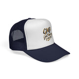 Trucker Cap - "God Money Power" Gold Script Mesh Hat
